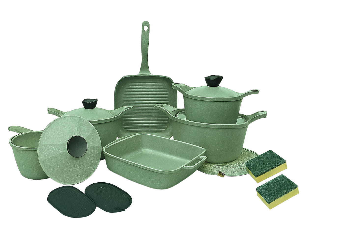 طقم حلل نيو سافلون 14قطعة - اخضر