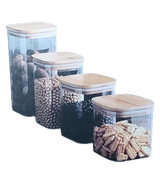 طقم توابل زجاج فاميه 4 قطعة  بغطاء خشب بامبو